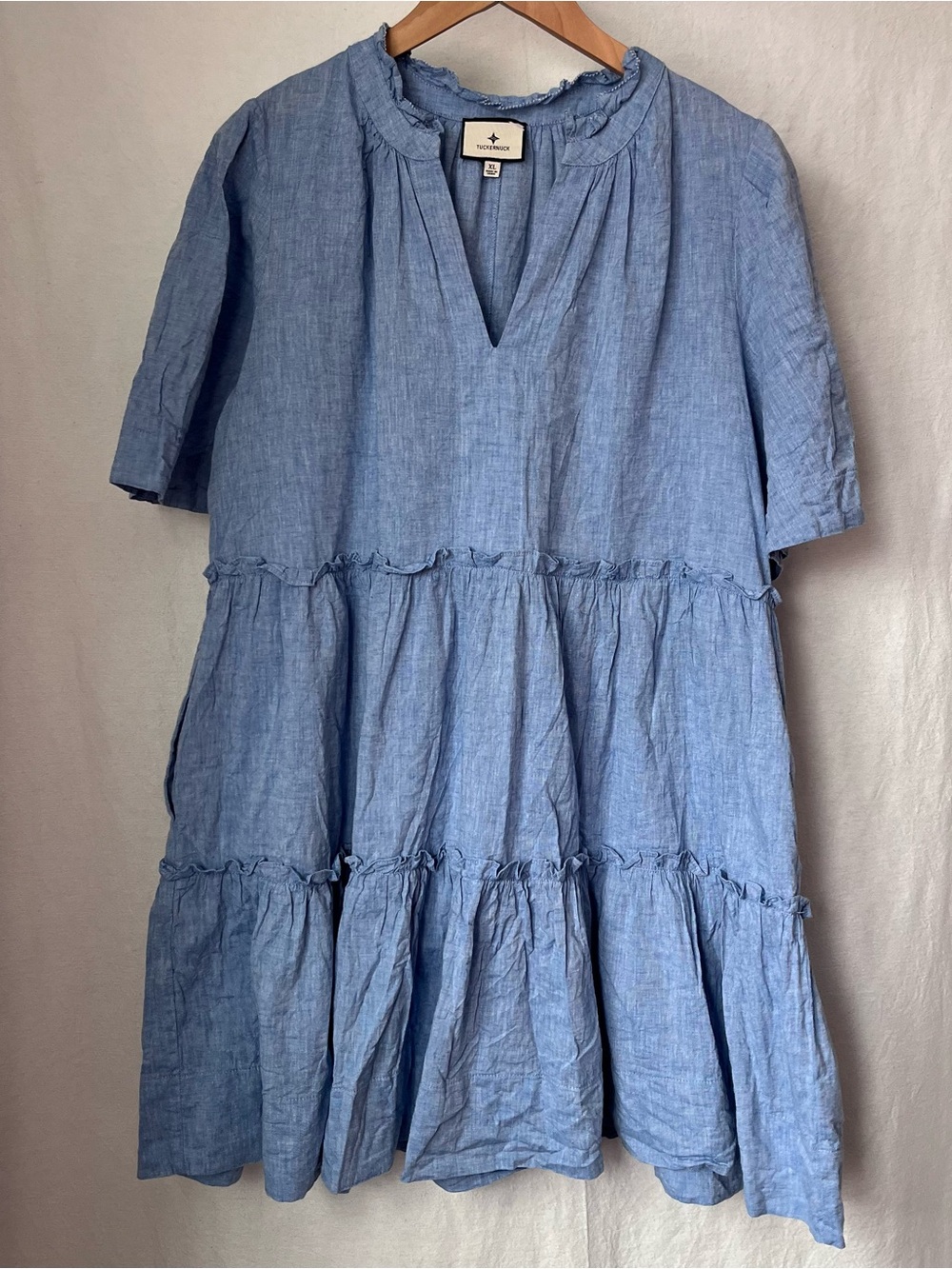 Tuckernuck Chambray Crawford Dress Cotton & Linen Short Sleeve Size XL - Picture 4 of 10